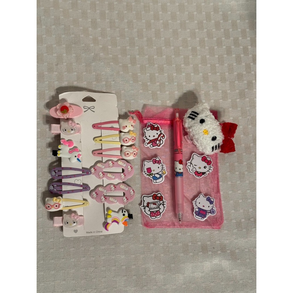 Kawaii Hello Kitty Hair Clips For All Hair Types Anime Pen Stickers Gift Pack